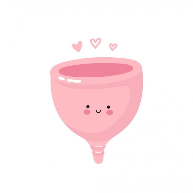 Cute happy smiling menstrual cup. Isolated on white . Vector cartoon character illustration design,simple flat style. Zero waste period, menstrual cup concept