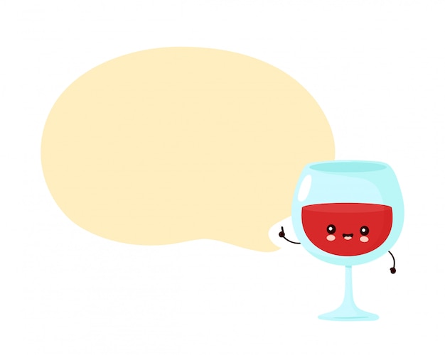 Bicchiere di vino sorridente felice sveglio con il fumetto. personaggio dei cartoni animati illustrazione icona design.isolato su sfondo bianco