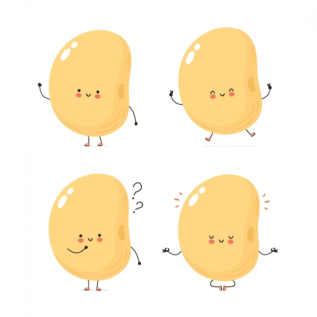 귀여운 행복 콩 문자 집합 컬렉션.