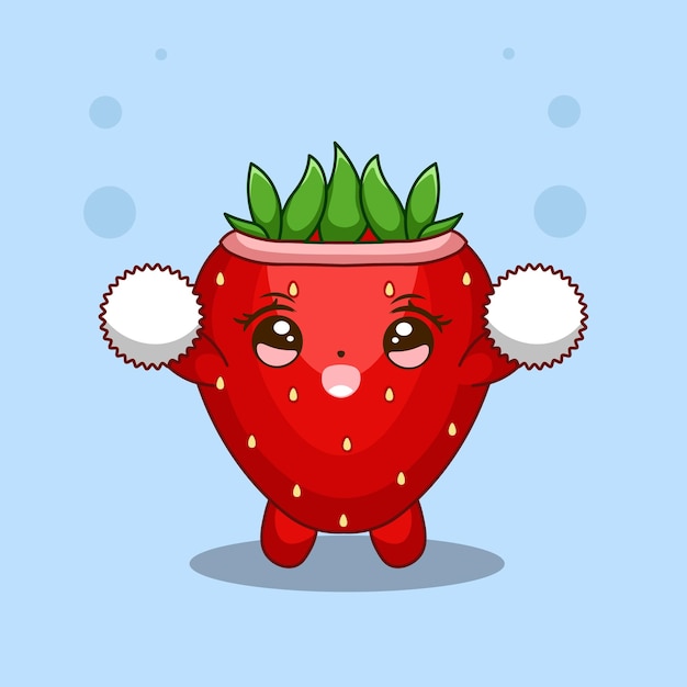 Vector cute happy strawberry hold pompom illustration