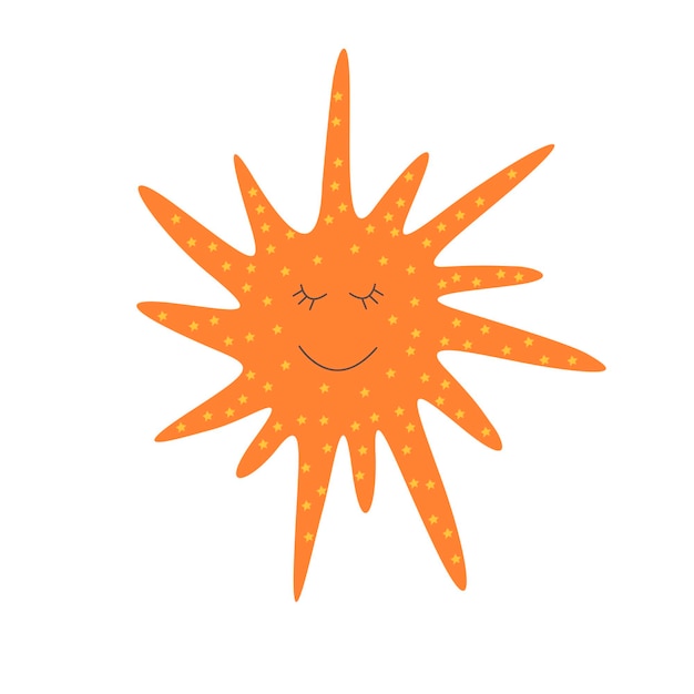 Vector cute happy summer sun with rays childish drawing of solar circle in scandinavian style sunny weather doodle icon colored flat textured vector illustration isolated on white background