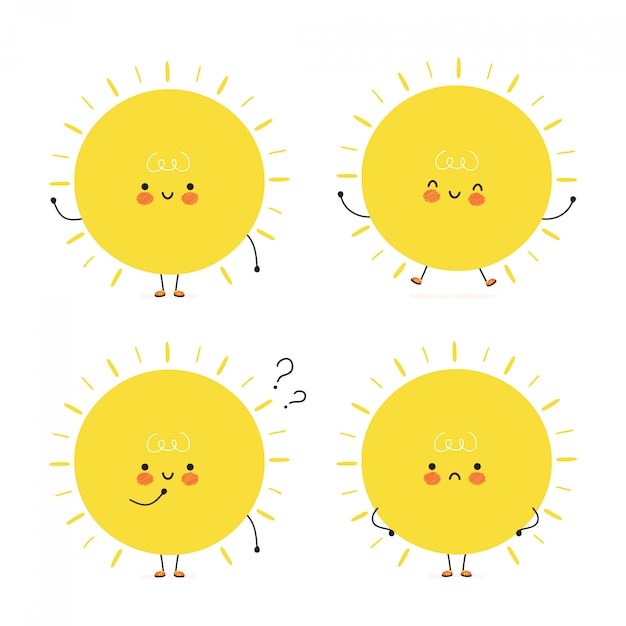 Vector cute happy sun characters set