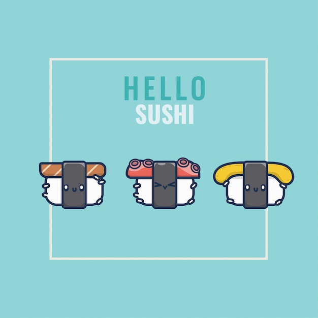 Collezione di set di sushi felice carino