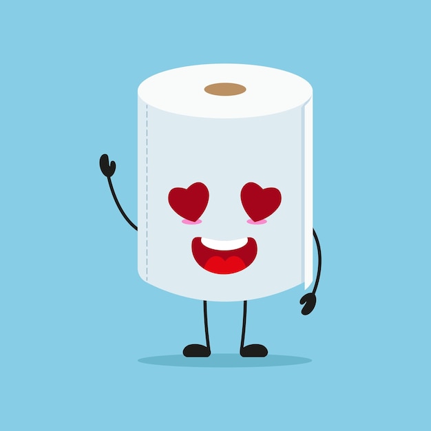 Cute happy toilet paper character Funny fall in love tissue cartoon emoticon in flat style emoji