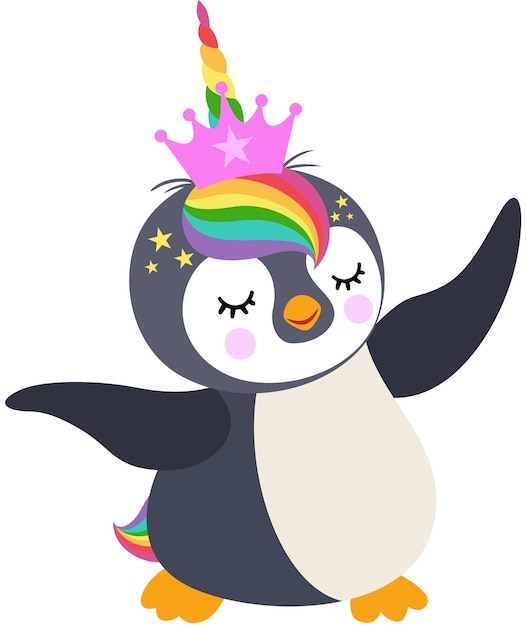 Cute happy unicorn penguin isolated