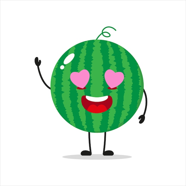 귀여운 행복한 수박 캐릭터 플랫 스타일의 사랑 수박 만화 이모티콘에 재미있는 가을