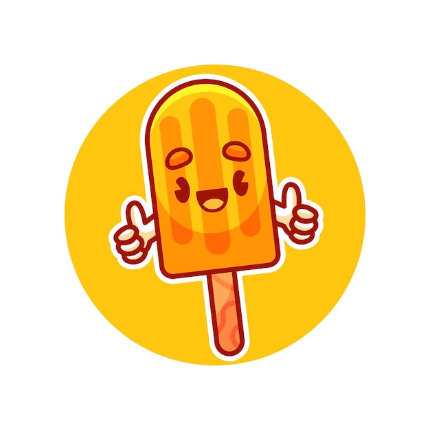 Cute happy yellow ice cream cartoon vector icon illustration