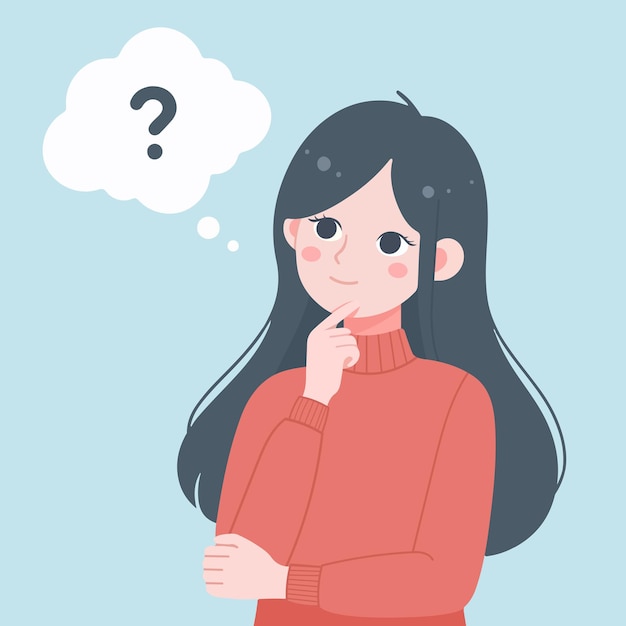 귀여운 행복한 젊은 여성 혼란 평평한 디자인 터 일러스트