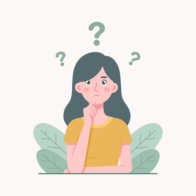 귀여운 행복한 젊은 여성 혼란 평평한 디자인 터 일러스트