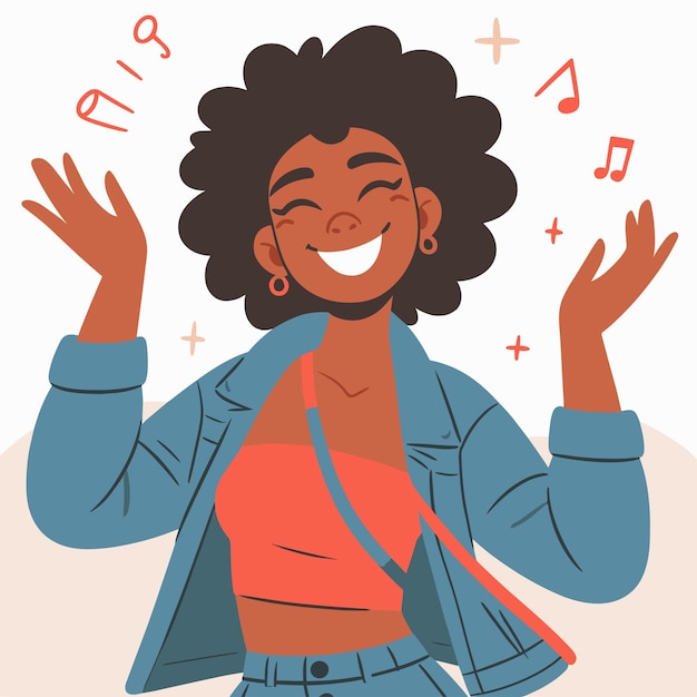милая счастливая молодая женщина рисунок в стиле doodle