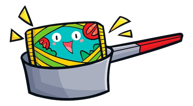 Vector cute hapy noodle character in grey pan