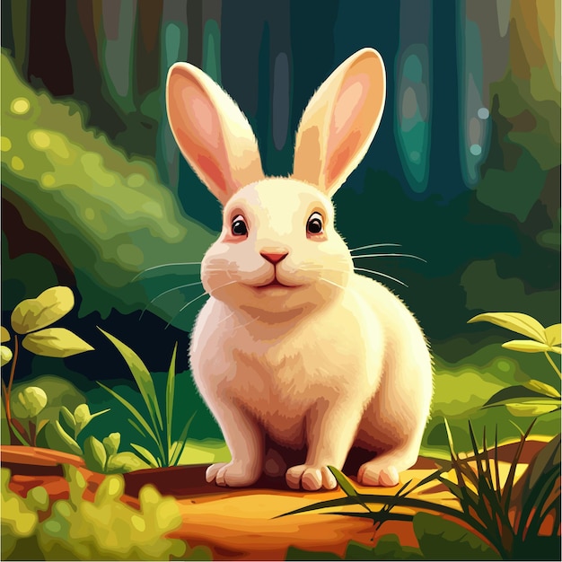 Cute hare on glade in forest funny rabbit or jackrabbit on spring lawn with green grass and bushes