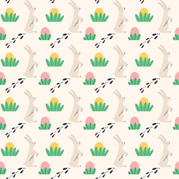 Cute hare with Easter egg bush pattern