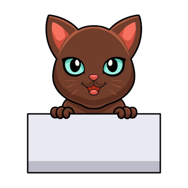 Vector cute havana brown cat cartoon holding blank sign