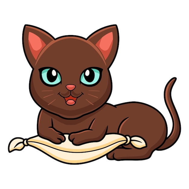 베개에 귀여운 하바나 갈색 고양이 만화