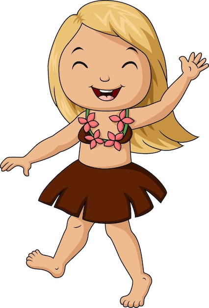 Cute hawaiian girl cartoon waving hand