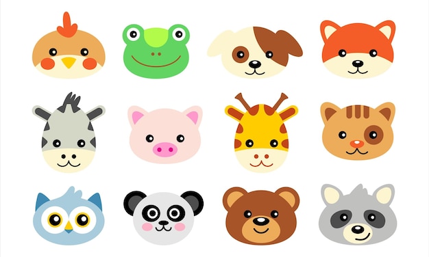 Vector cute head animal element sticker