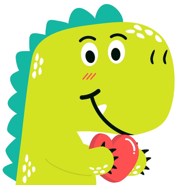 Cute head dinosaur tyrannosaurus hold heart