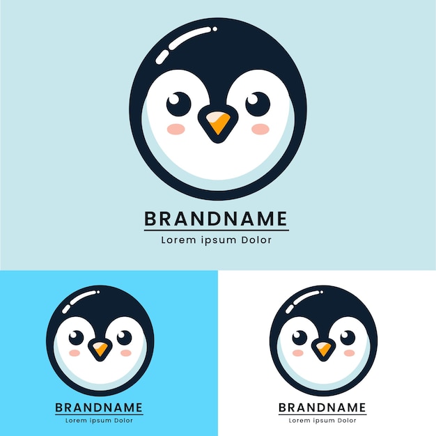 cute head penguin logo design modern color mascot