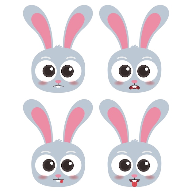 Vector cute head rabbit emotes icon collection