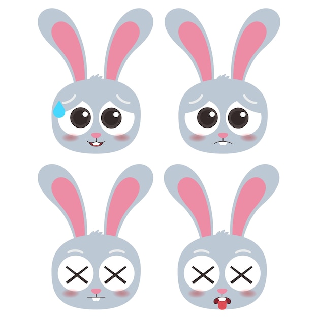 Vector cute head rabbit emotes icon collection