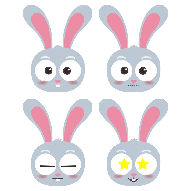 cute head rabbit emotes icon collection