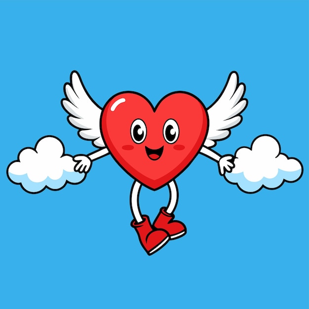 Cute heart angel love wings hand drawn sticker icon concept isolated illustration