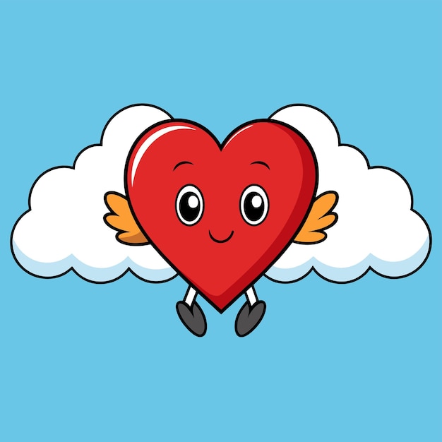 Cute heart angel love wings hand drawn sticker icon concept isolated illustration