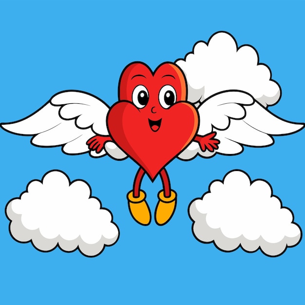 Cute heart angel love wings hand drawn sticker icon concept isolated illustration