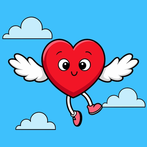 벡터 귀여운 심장 천사 사랑 날개 손으로 그려진 스티커 아이콘 개념 고립 일러스트레이션