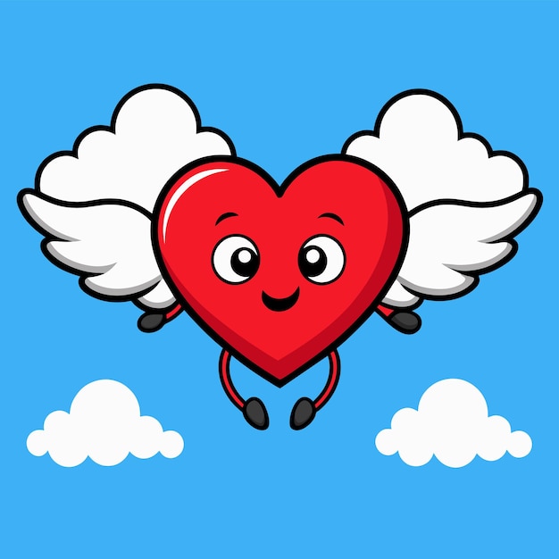 Vector cute heart angel love wings hand drawn sticker icon concept isolated illustration