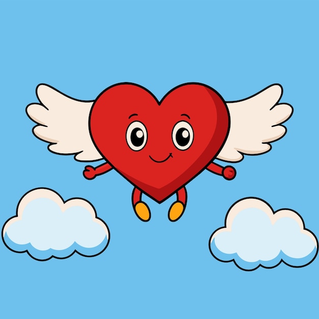 Cute heart angel love wings hand drawn sticker icon concept isolated illustration