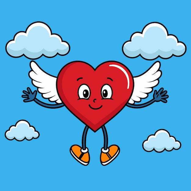 Vector cute heart angel love wings hand drawn sticker icon concept isolated illustration