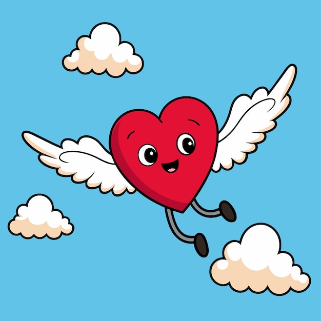 Cute heart angel love wings hand drawn sticker icon concept isolated illustration