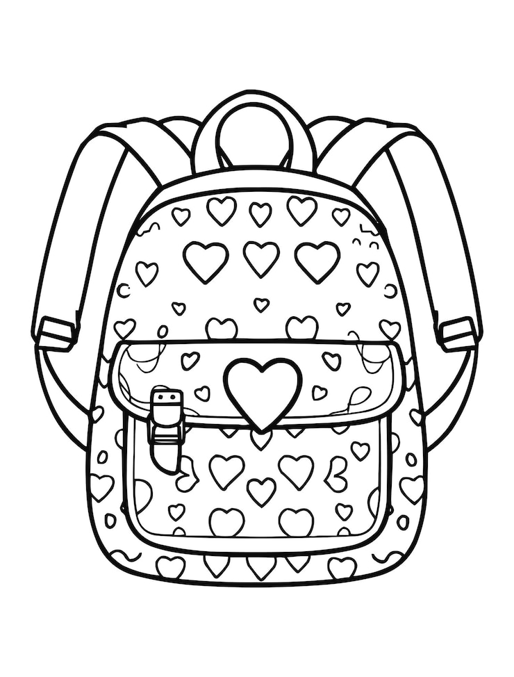Cute Heart Backpack Coloring Page