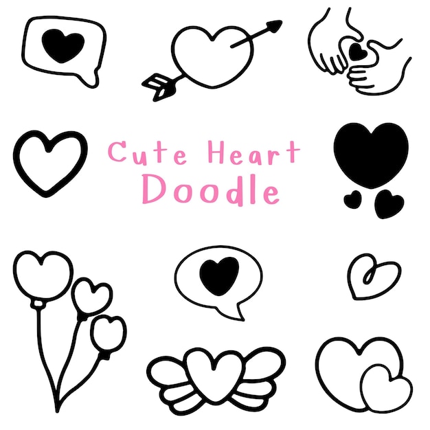 Vettore doodle disegnato a mano del cuore sveglio