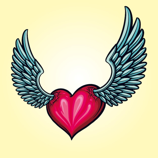 Cute Heart Love Wings Tattoo Vectorillustraties voor uw werk Logo, mascotte merchandise t-shirt, stickers en labelontwerpen, poster, wenskaarten reclame bedrijf of merken.