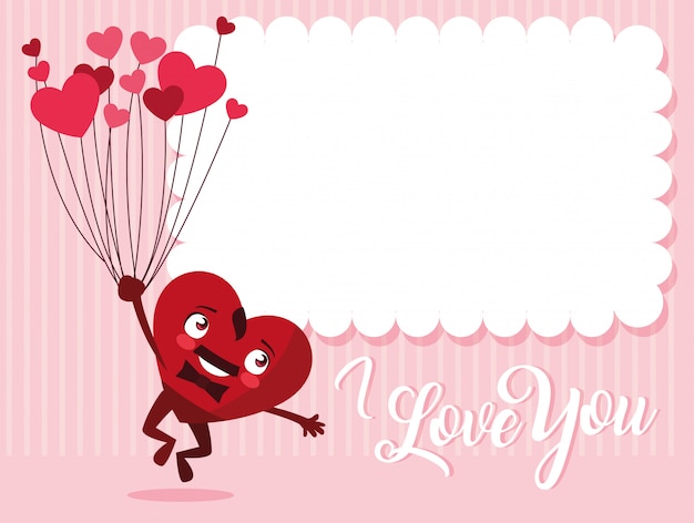 Vector cute heart male with balloons helium character