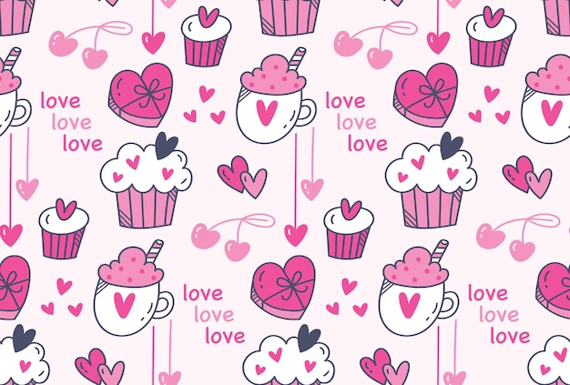 Cute heart and muffins seamless pattern