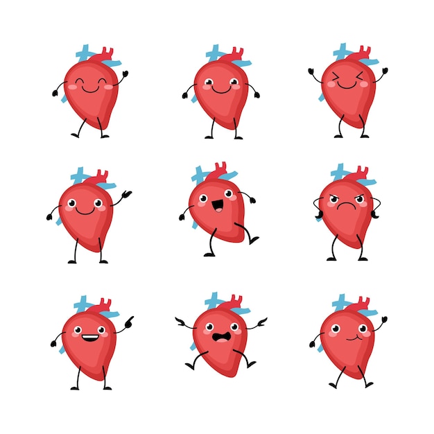 Симпатичный набор символов сердечных органов в плоском мультяшном стиле.