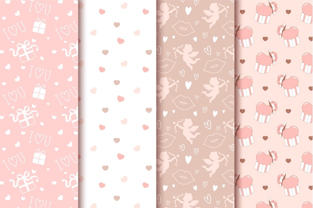 Vector cute heart pattern valentine's day seamless pattern collection