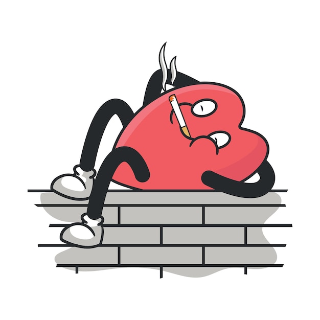 Симпатичная векторная иллюстрация талисмана сердца с забавным лицом Винтажный персонаж мультфильма для открыток и подарков на день святого Валентина