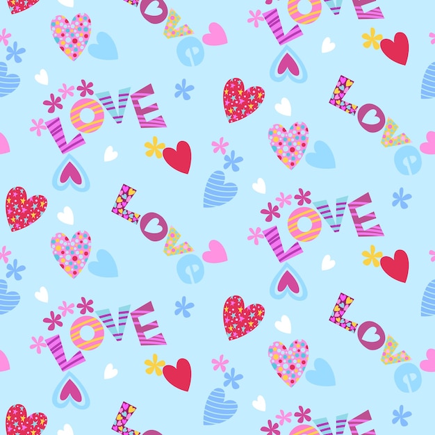 Cute heart shape design with love letter. Valentin's Day Seamless Pattern.