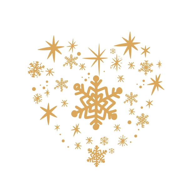 Cute heart shape made by snowflakes in doodle vector style