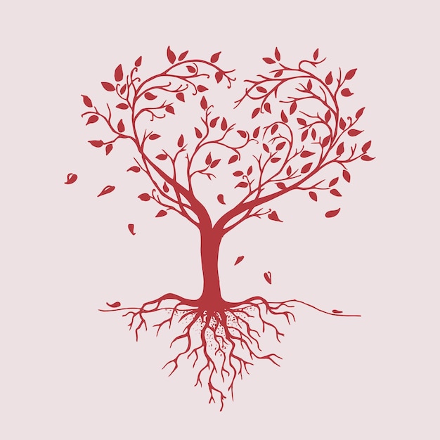 Cute Heart shaped Tree Silhouette with leaves