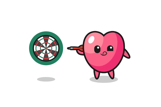 Vector cute heart symbol is playing dart