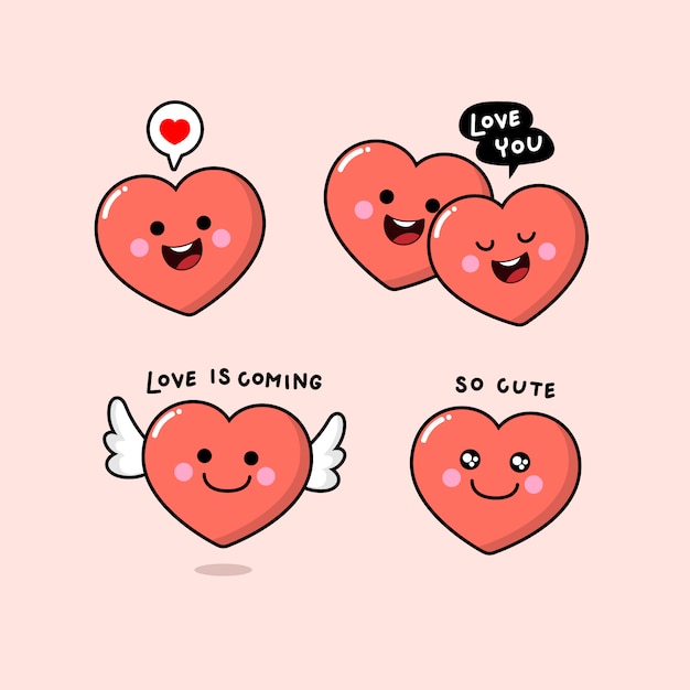 Vector cute hearts cartoon character for valentine's day