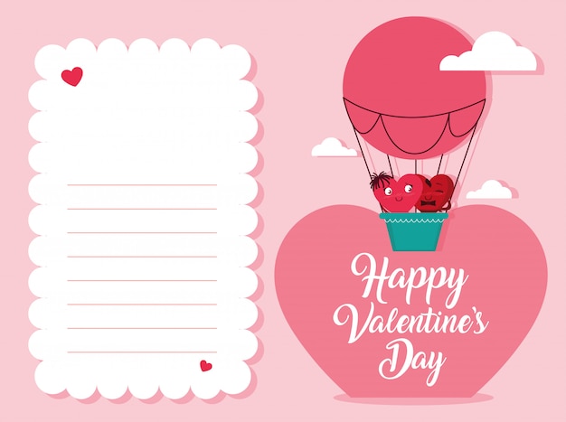 Cute hearts couple in balloon air hot love card