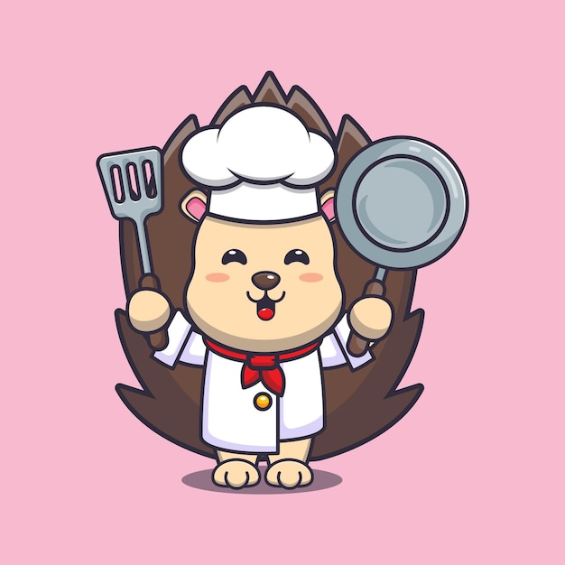 Vector cute hedgehog chef mascot cartoon character