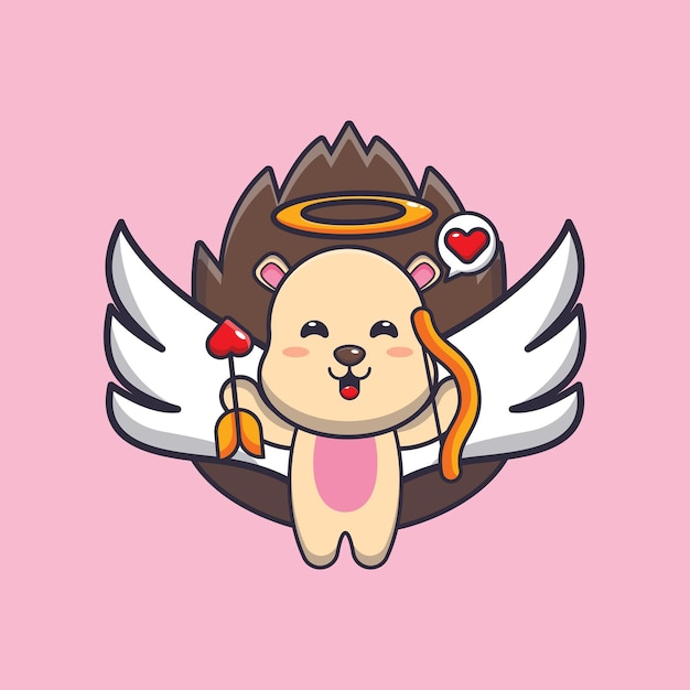 cute hedgehog cupid cartoon character holding love arrow